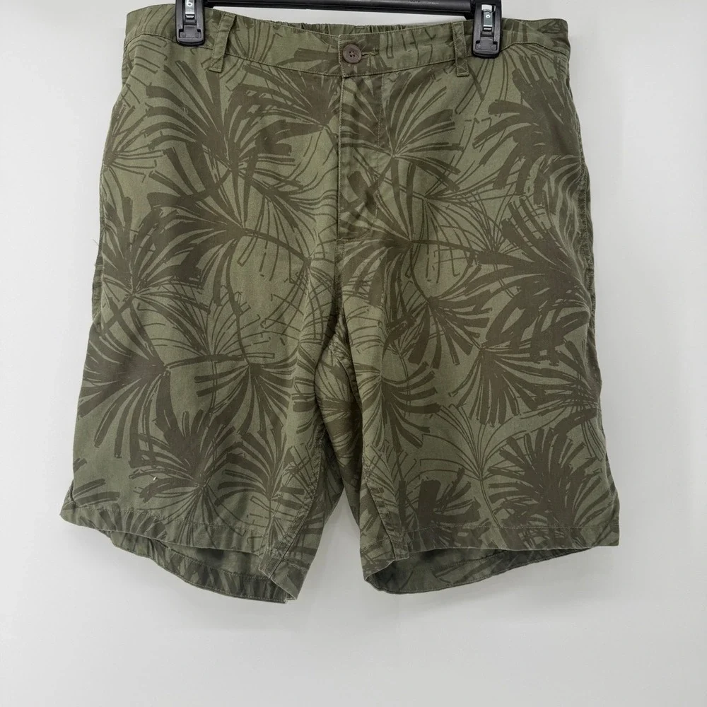 Bonobos Mens Green Palm Leaf Print Tencel Lyocell Shorts Size L 9 Inch Inseam